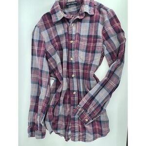 Brandy Melville Plaid Flannel Button Down Shirt Purple Grey Long Sleeve One Size